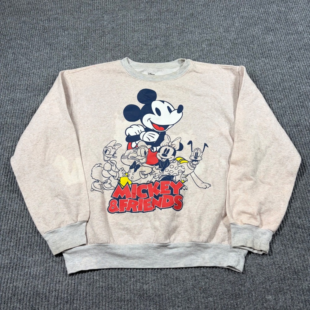 Disney Mickey and Friends Sweatshirt Womens L Peach Pink Graphic Pullover